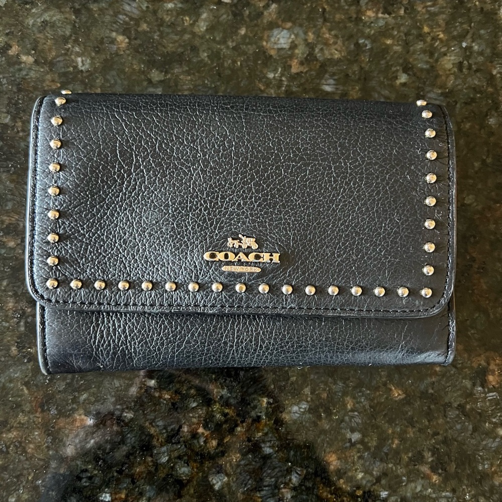 Coach Black Leather Studded Card Holder